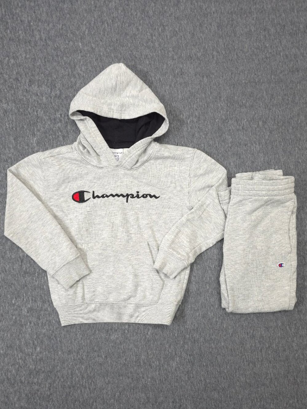 Champion Boys Size S 6-7 Hoodie Jogger Pants 2 Piece Fleece Sweatsuit Gray